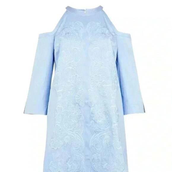 Ted Baker Jettas Embroidered Cold  Shoulder Dress Baby Blue Size 1 - Picture 15 of 16